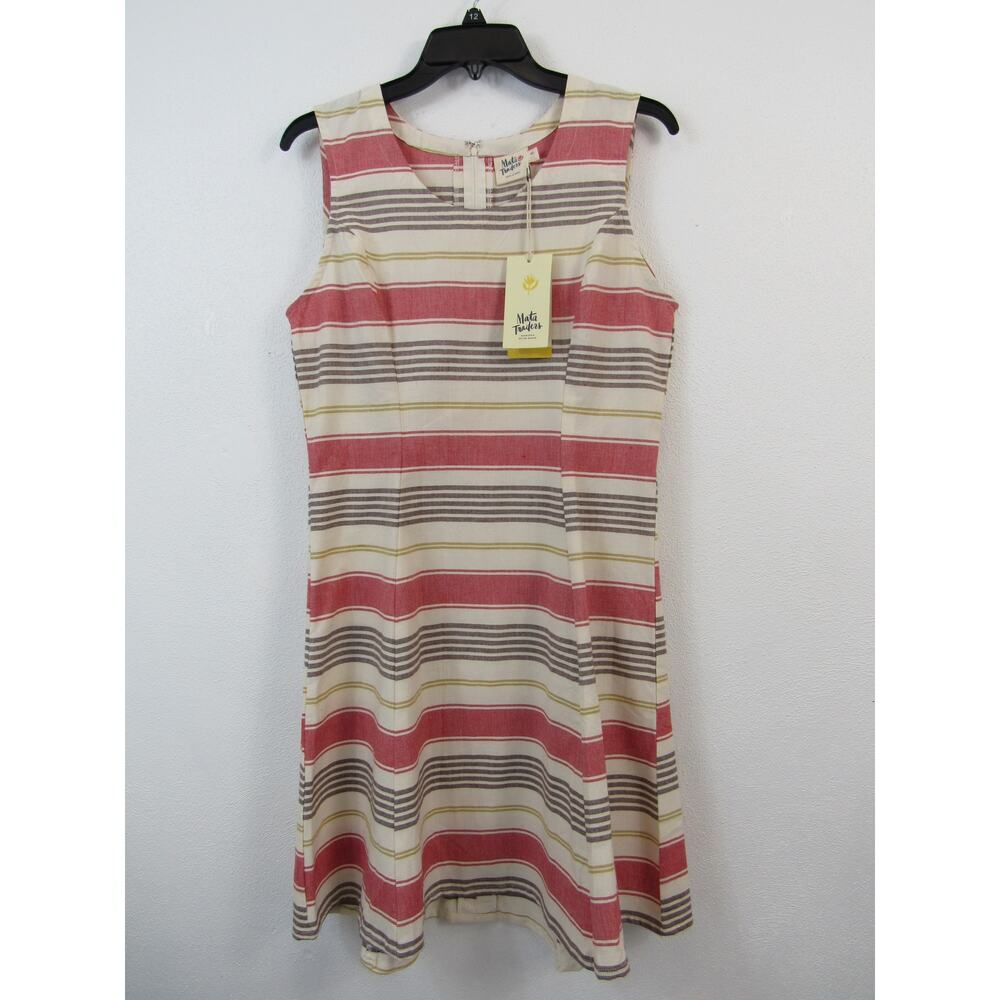 NWT Mata Traders Medium Cotton Striped Sleeveless Tank Dress White Red Muted